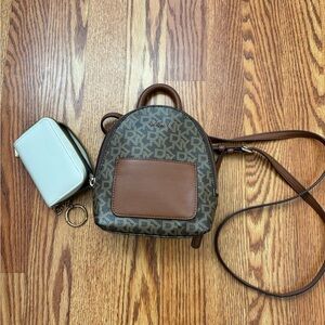 dkny mini backpack bundle wallet brown logo bag set